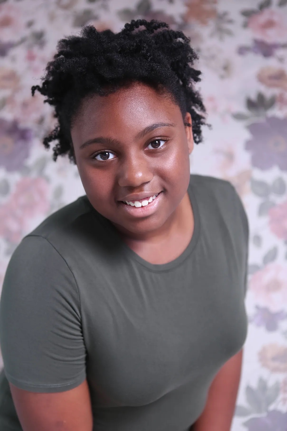 Portrait with floral backdrop